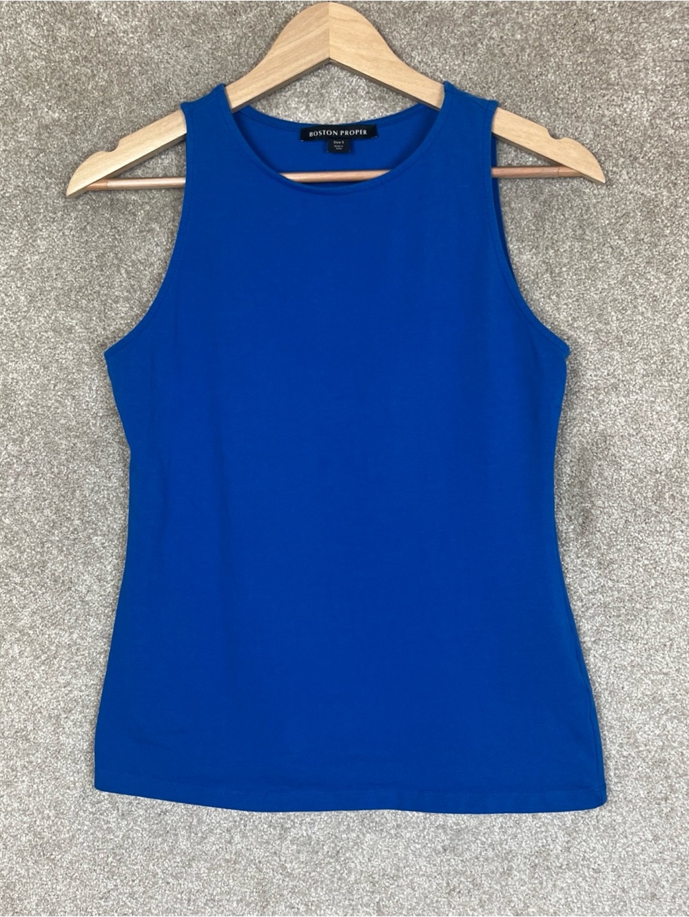 Boston Proper Tank Top Womens Small Blue Cotton Blend Round Neck Stretch- 5166